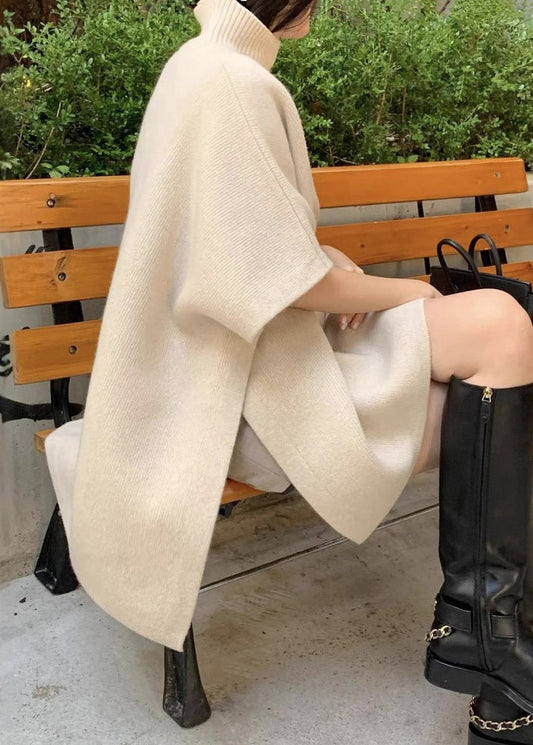 Loose Orange Turtleneck Side Open Cozy Knit Sweaters Spring