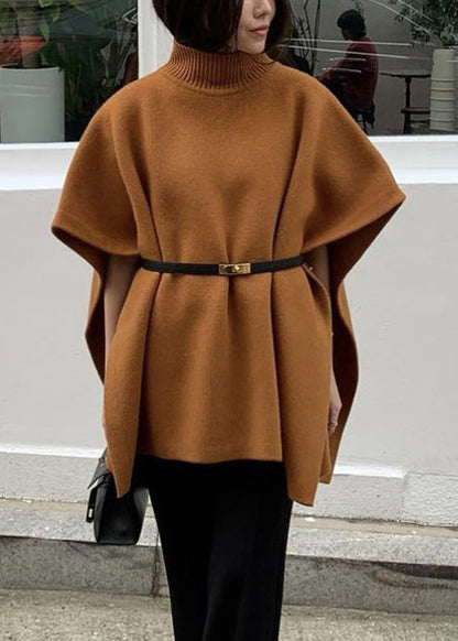 Loose Orange Turtleneck Side Open Cozy Knit Sweaters Spring