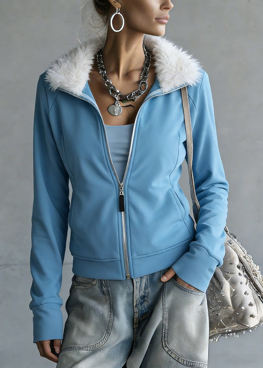 Loose Orange Zippered Fluffy Patchwork Fleece Sweatshirt Spring