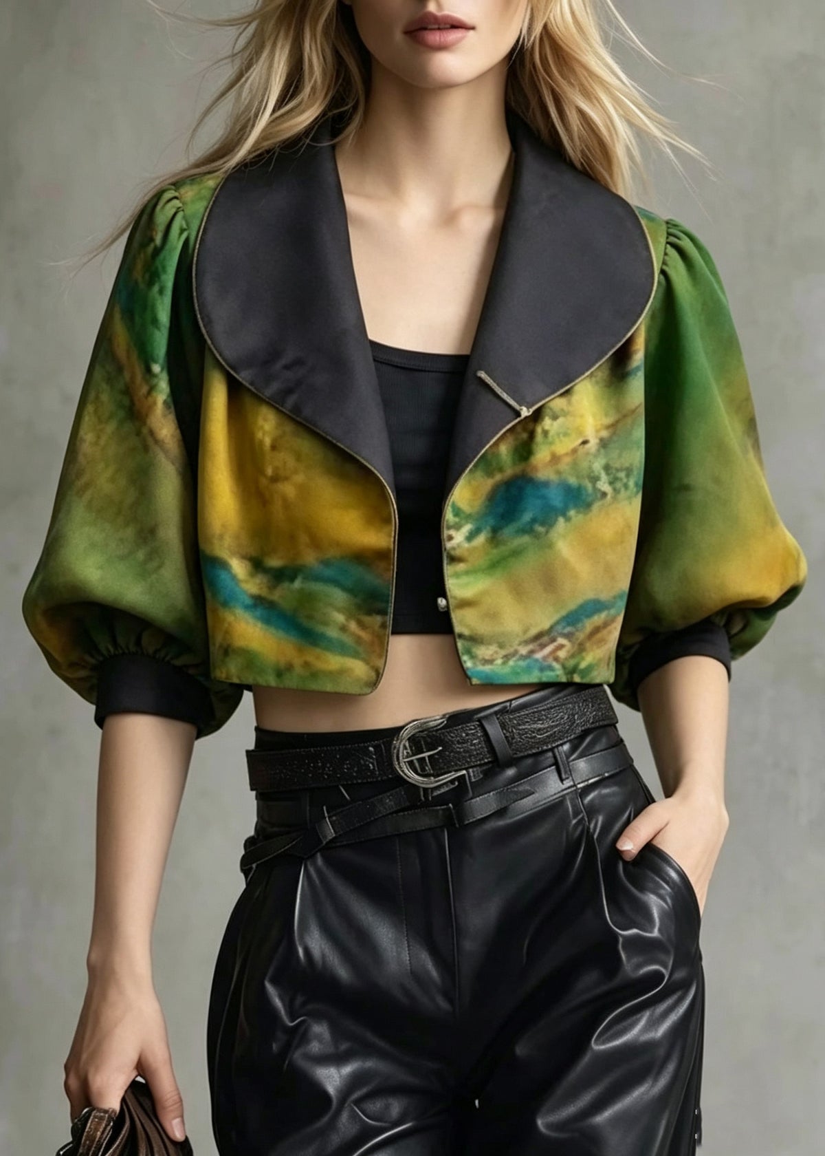 Loose Peter Pan Collar Tie Dye Satin Coat Fall