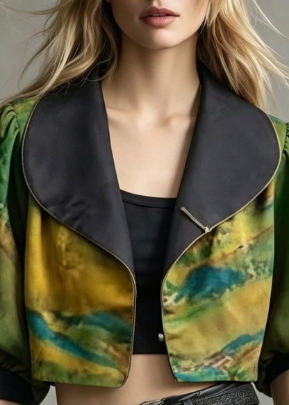 Loose Peter Pan Collar Tie Dye Satin Coat Fall