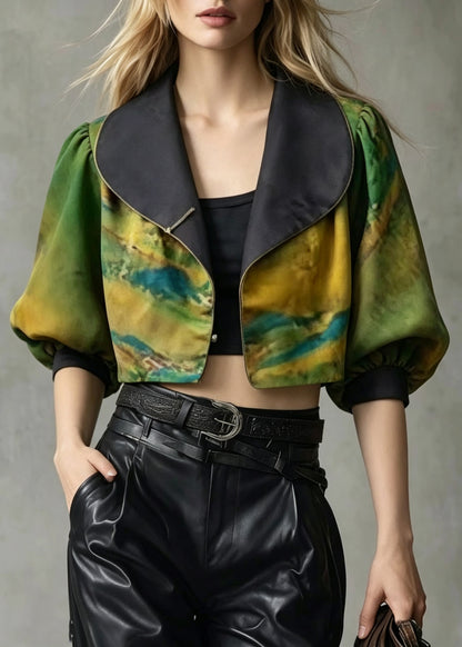 Loose Peter Pan Collar Tie Dye Satin Coat Fall