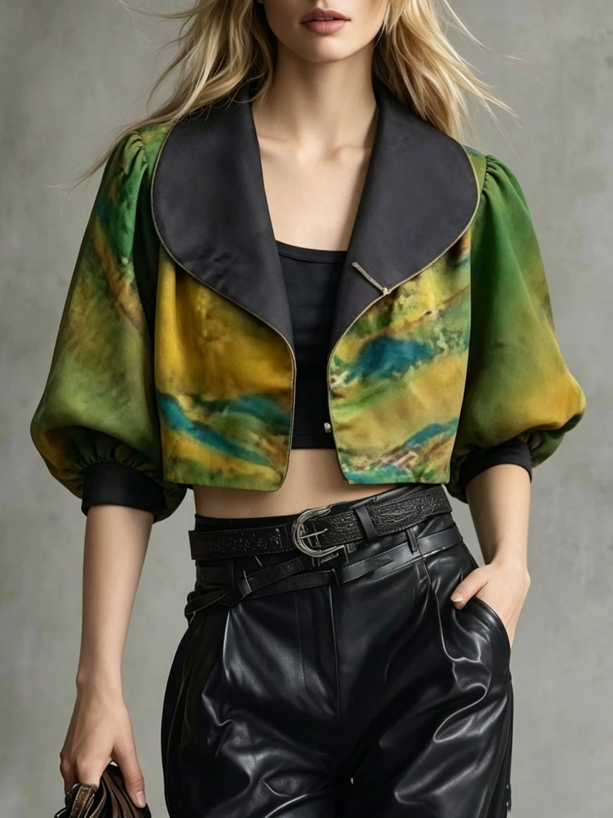 Loose Peter Pan Collar Tie Dye Satin Coat Fall
