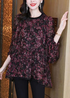 Loose Photo Color O Neck Print Chiffon Shirt Spring