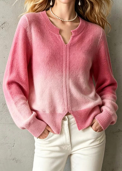 Loose Pink Gradient V Neck Knit Sweaters Fall