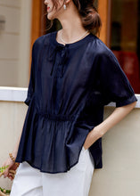 Load image into Gallery viewer, Loose Pink O-Neck Patchwork Wrinkled Lace Tie Silk Shirt Summer