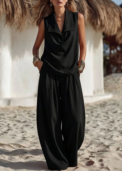 Loose Pink Patchwork Solid Top And Wide Leg Pants Two Piece Set Summer