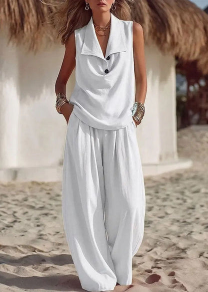 Loose Pink Patchwork Solid Top And Wide Leg Pants Two Piece Set Summer