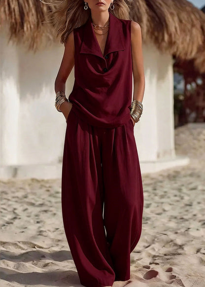 Loose Pink Patchwork Solid Top And Wide Leg Pants Two Piece Set Summer