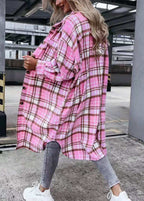 Loose Pink Peter Pan Collar Pockets Woolen Shirts Coat Fall