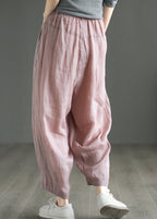 Loose Pink Pockets Elastic Waist Linen Pants Summer