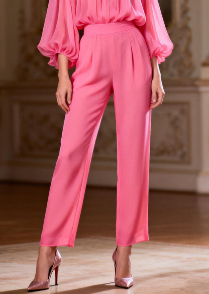 Loose Pink Ruffled High Waist Two-Piece Set Spring