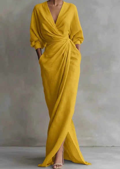 Loose Pink V Neck Patchwork Tunic Maxi Dress Fall