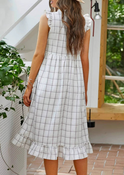 Loose Plaid Ruffled Original Design Cotton Dress Sleeveless