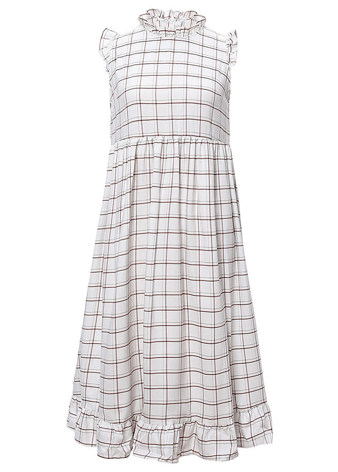 Loose Plaid Ruffled Original Design Cotton Dress Sleeveless