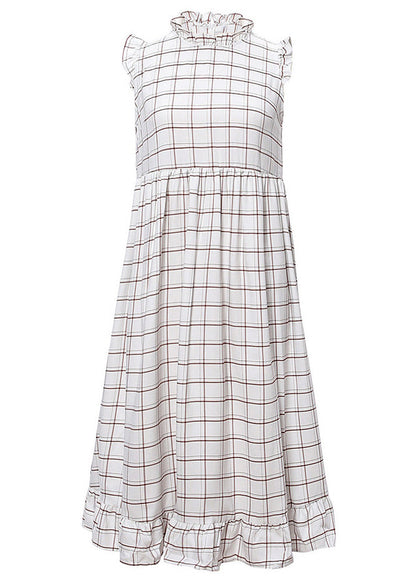 Loose Plaid Ruffled Original Design Cotton Dress Sleeveless