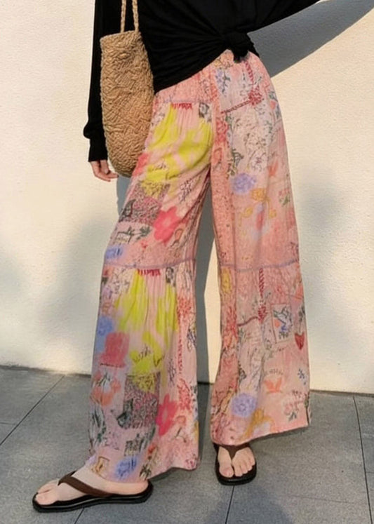 Loose Print Patchwork Holiday Wide Leg Pants Summer