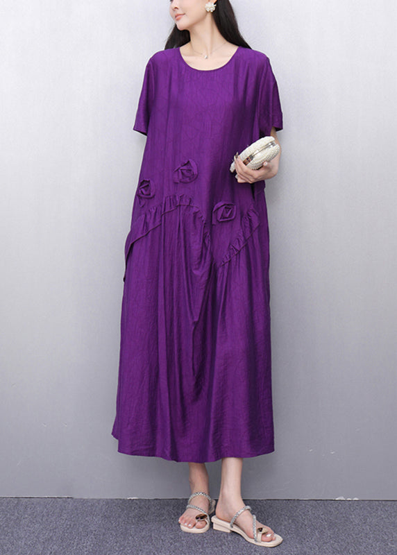 Loose Purple Floral Patchwork Maxi Dress Summer
