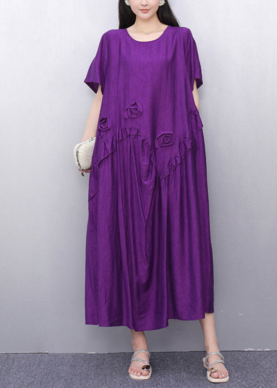 Loose Purple Floral Patchwork Maxi Dress Summer