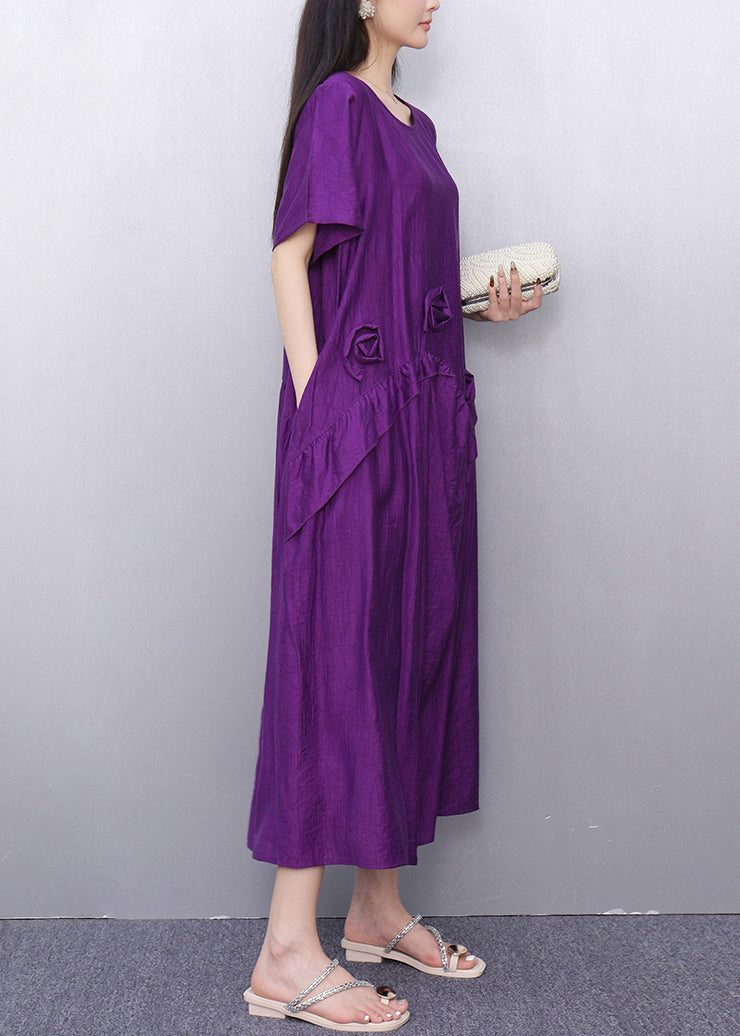 Loose Purple Floral Patchwork Maxi Dress Summer