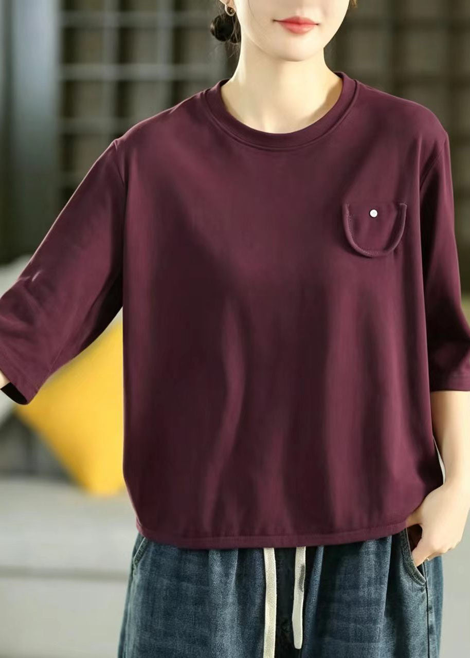 Loose Purple Oversized Cotton Shirt Top Half Sleeve