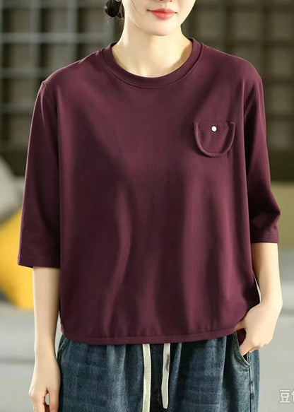 Loose Purple Oversized Cotton Shirt Top Half Sleeve
