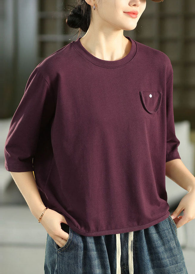 Loose Purple Oversized Cotton Shirt Top Half Sleeve