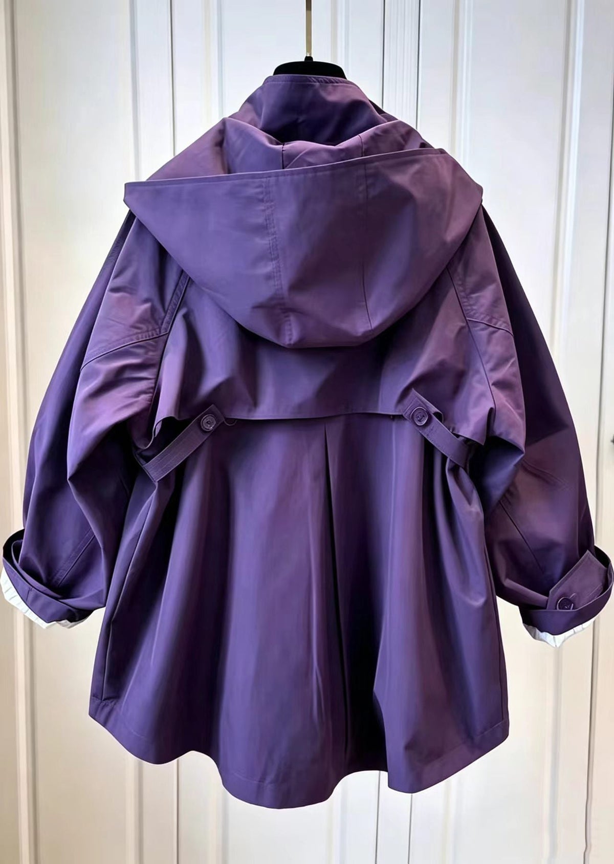 Loose Purple Stand Collar Hooded Oversized Pockets Windbreaker Coat Fall