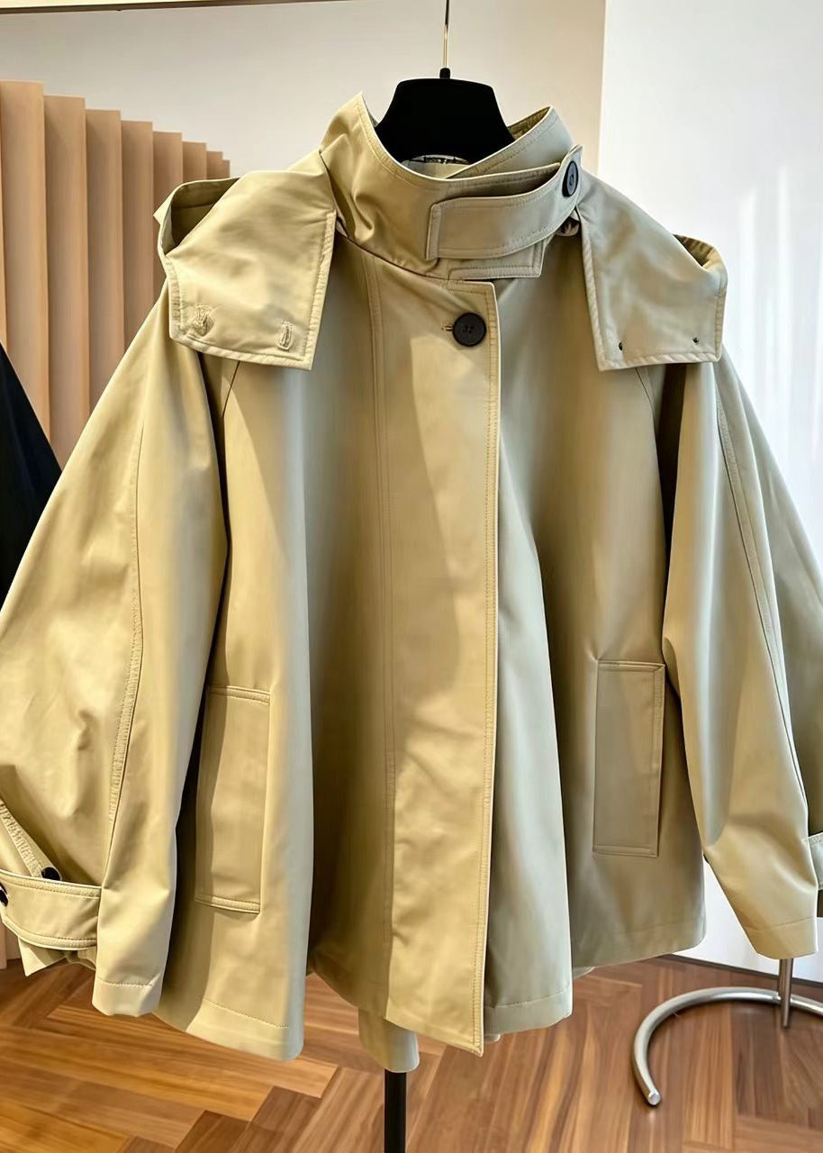 Loose Purple Stand Collar Hooded Oversized Pockets Windbreaker Coat Fall