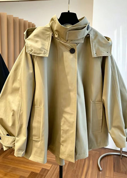 Loose Purple Stand Collar Hooded Oversized Pockets Windbreaker Coat Fall