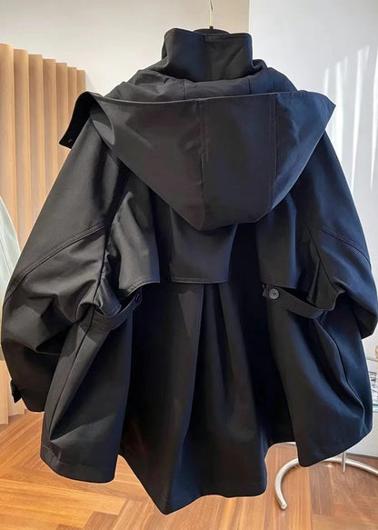 Loose Purple Stand Collar Hooded Oversized Pockets Windbreaker Coat Fall