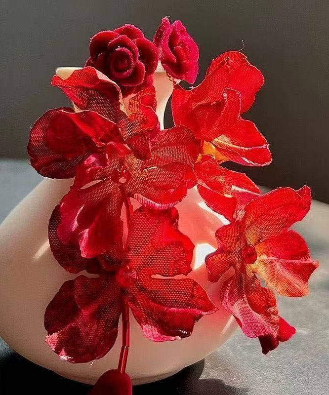 Loose Red Alloy Rose Tassel Drop Earrings