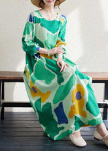 Load image into Gallery viewer, Loose Red O-Neck Print Wrinkled Long Dresses Long Sleeve