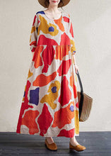Load image into Gallery viewer, Loose Red O-Neck Print Wrinkled Long Dresses Long Sleeve