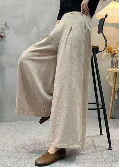 Loose Red Pockets Jacquard Silk Wide Leg Pants Fall