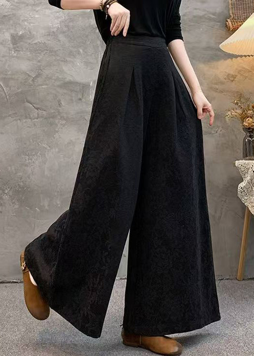 Loose Red Pockets Jacquard Silk Wide Leg Pants Fall