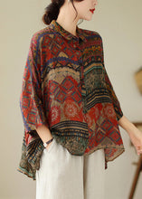 Load image into Gallery viewer, Loose Red Print Low High Design Cotton Shirts Batwing Sleeve