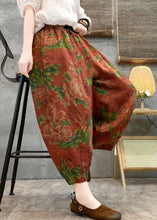 Load image into Gallery viewer, Loose Red Print Pockets Linen Crop Pants Summer