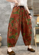Load image into Gallery viewer, Loose Red Print Pockets Linen Crop Pants Summer