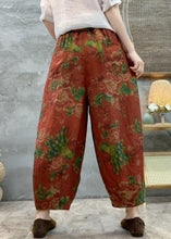 Load image into Gallery viewer, Loose Red Print Pockets Linen Crop Pants Summer