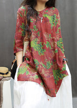 Load image into Gallery viewer, Loose Red Print Side Open Cotton Blouses Summer