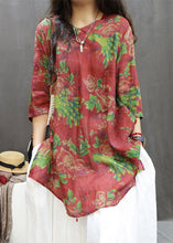Load image into Gallery viewer, Loose Red Print Side Open Cotton Blouses Summer