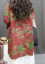Load image into Gallery viewer, Loose Red Print Side Open Cotton Blouses Summer