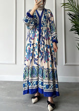 Load image into Gallery viewer, Loose Red V Neck Button Print Cotton Long Dress Long Sleeve