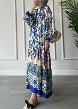 Load image into Gallery viewer, Loose Red V Neck Button Print Cotton Long Dress Long Sleeve