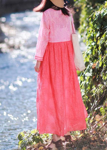 Loose Rose Embroidery Clothes O Neck Patchwork Kaftan Summer Dress - SooLinen