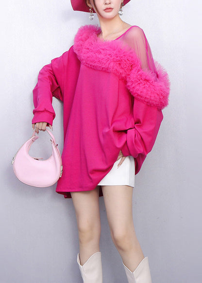 Loose Rose One Shoulder Patchwork Cotton Day Dress Spring