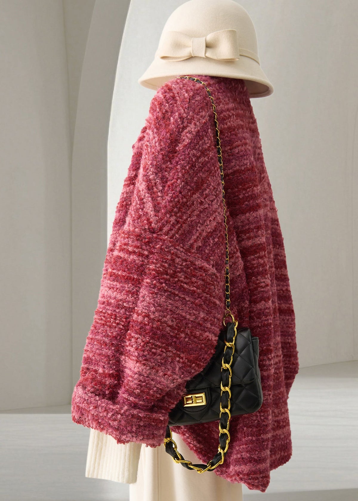 Loose Rose Striped Woolen Cotton Filled Coat Winter