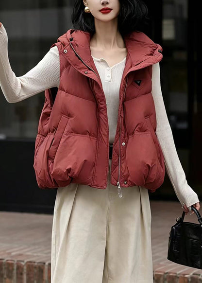 Loose Rust Hooded Pockets Cotton Filled Waistcoat Winter