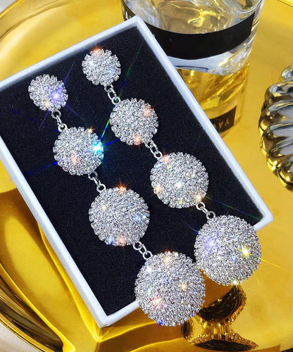 Loose Silk Alloy Zircon Rotundity Tassel Drop Earrings